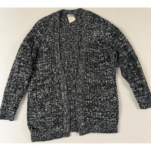 Vtg Esprit Cardigan Sweater Marbled Black White Flecked Cable Knit‎ Academia Med